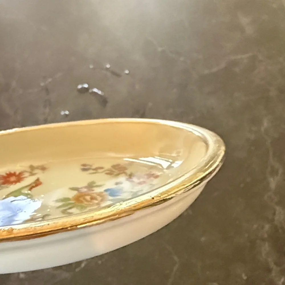 Vintage 1950s Hyalin porcelain ashtray or trinket dish with bird